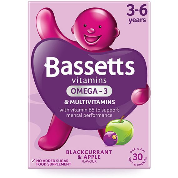 Bassetts Apple & Blackcurrant Flavour Multivitamins with Omega 3 - 3-6 Years - 30 Pack
